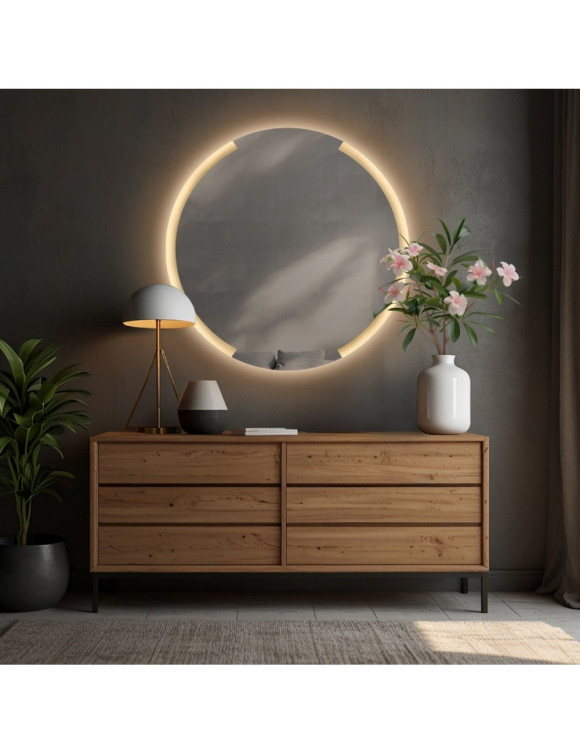 Круглое настенное зеркало со светодиодной LED-подсветкой Рия в интернет-магазине зеркальной мастерской ЗЕРКАЛА-М фото